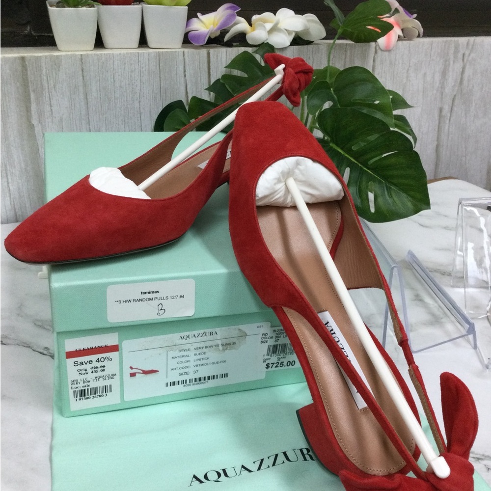 NWT Aquazzura Red Suede Slingback Flats